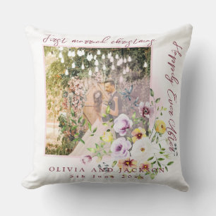Coussin 1 Photo Newlyweds 1st Married Christmas Pink Text
