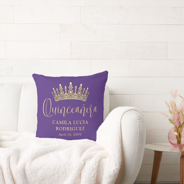 Coussin 1 Photo Quinceañera Crown Purple and Gold Keepsake (Canapé)
