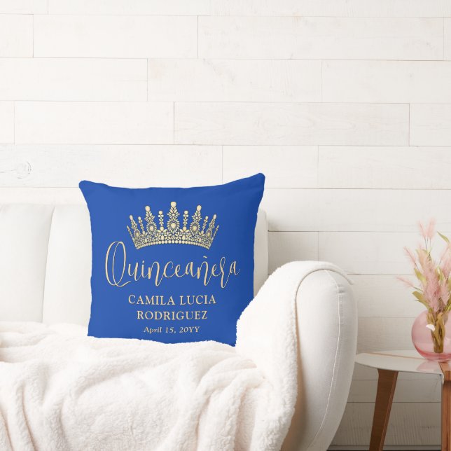 Coussin 1 Photo Quinceañera Crown Royal Blue Keepsake (Canapé)