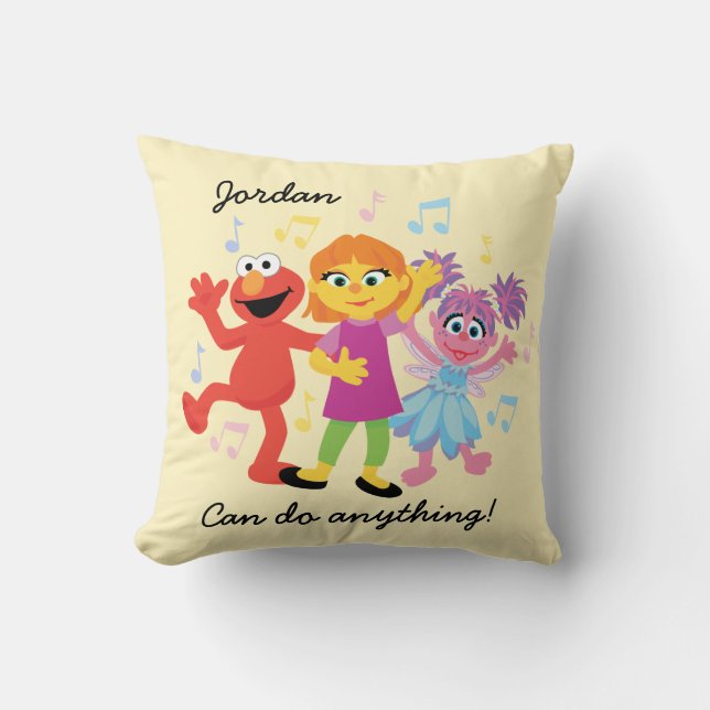 Coussin 1, rue Sésame | Julia, Elmo et Abby dansent (Recto)