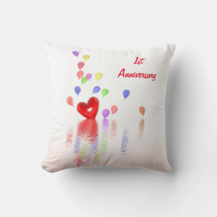 Coussin 1er Anniversaire Coeur rouge et ballons