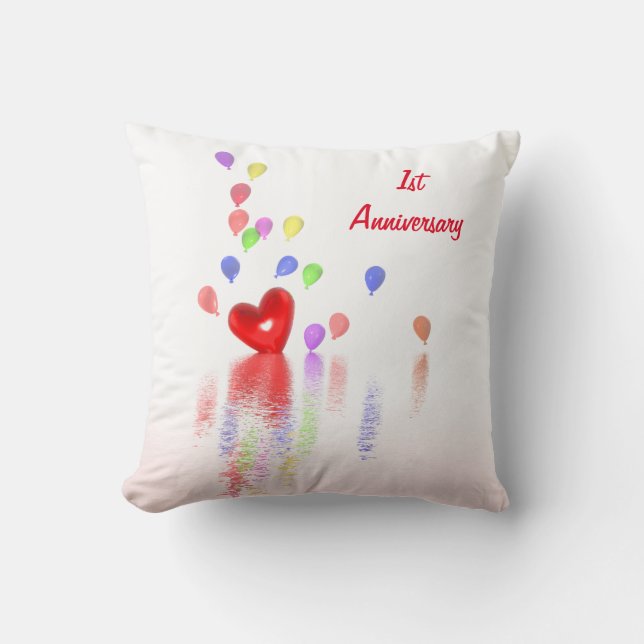Coussin 1er Anniversaire Coeur rouge et ballons (Recto)