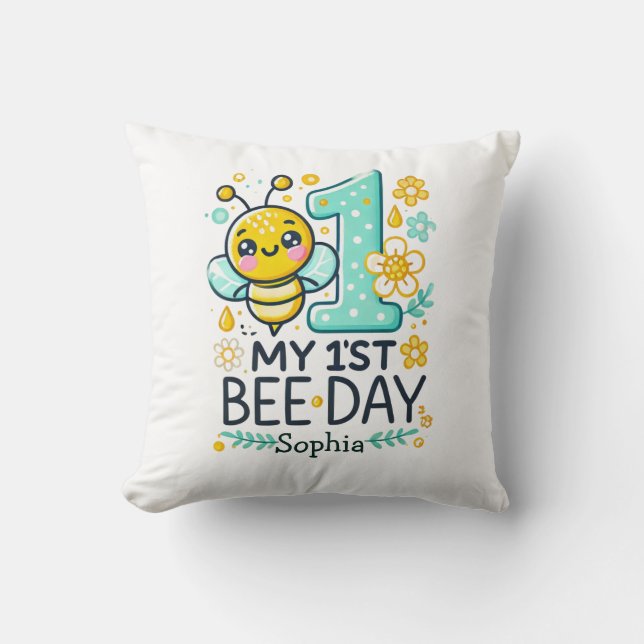 Coussin 1er jour d'abeille personnalisé (Recto)
