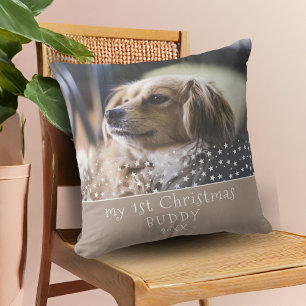 Coussin 1er Noël Chien Animaux de Compagnie Photo Stars Ke