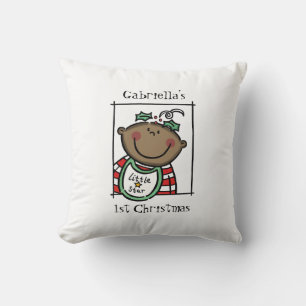 Coussin 1er Noël de bébé sur mesure teint foncé visage