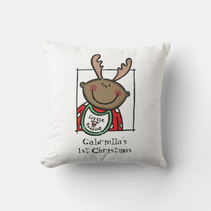 Coussin 1er Noël de bébé sur mesure teint foncé visage
