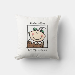 Coussin 1er Noël de bébé sur mesure visage de la peau clai