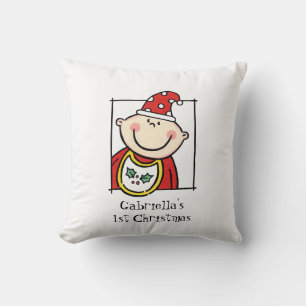 Coussin 1er Noël de bébé sur mesure visage de la peau clai