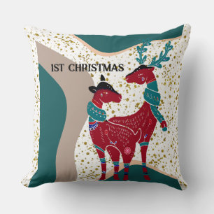 Coussin 1er Noël Deer Couple Nordic Snow Hail Boho