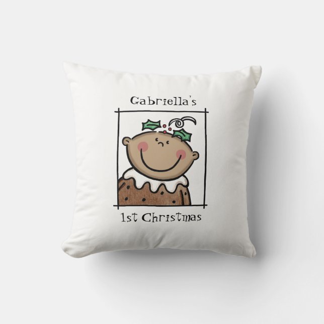 Coussin 1er Noël du bébé personnalisé Tonage moyen peau vi (Recto)