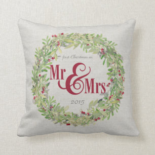 Coussin 1er Noël en tant que M. & Mme Nom personnalisé/ann