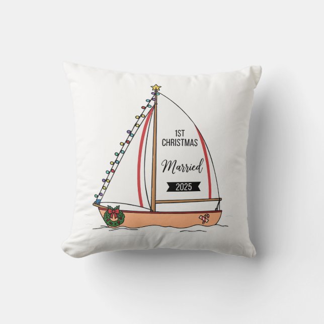 Coussin 1er Noël Mariés 2025 | Mignon Thème Marin (Recto)