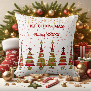 Coussin 1er Noël Ornament or Arbre Snowflakes Baby