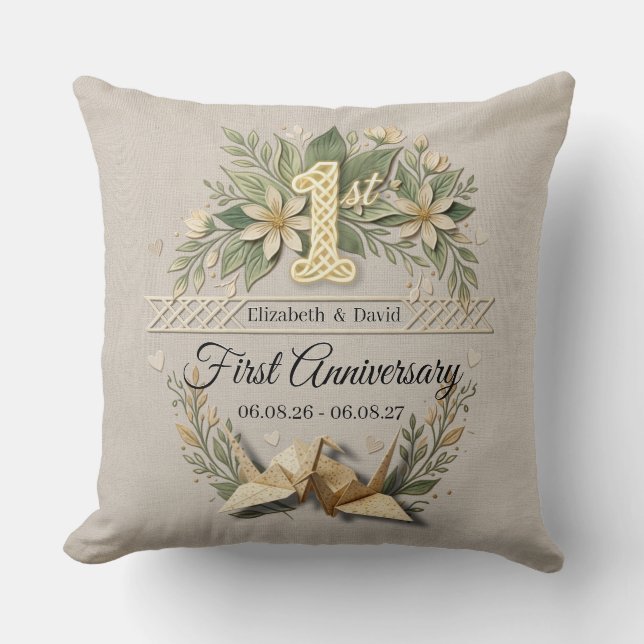 Coussin 1ère Anniversaire de Mariage en Papier Découpe de  (Recto)
