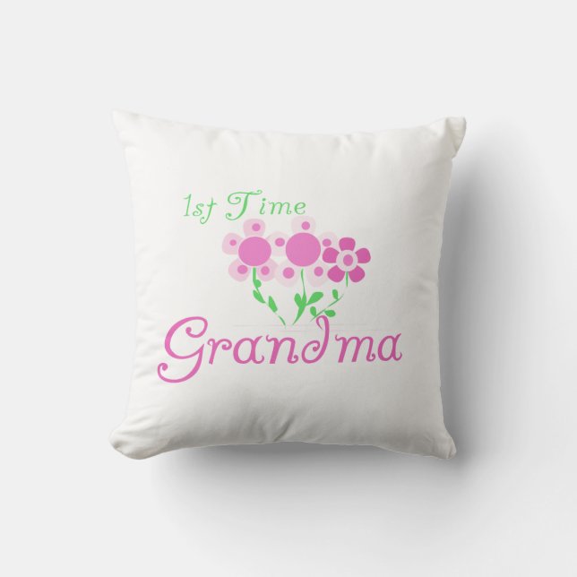 Coussin 1ère fois Grandma Fleurs roses cadeaux (Recto)