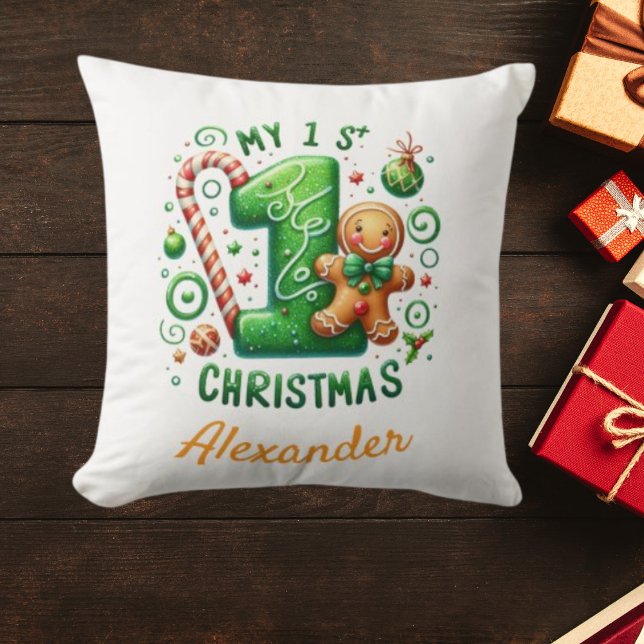 Coussin 1ère photo de Noël Candy Cane Gingerbread  (Créateur téléchargé)
