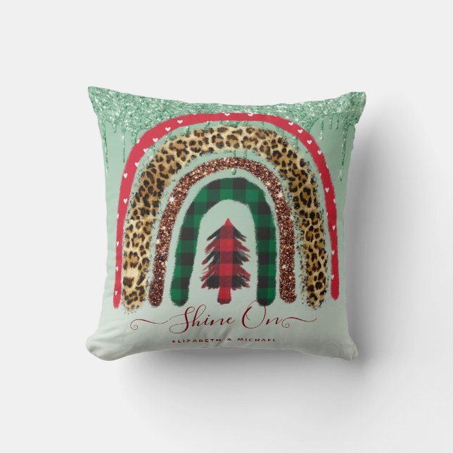 Coussin 2021 Personnalisé Noël arc-en-ciel Parties scintil (Recto)