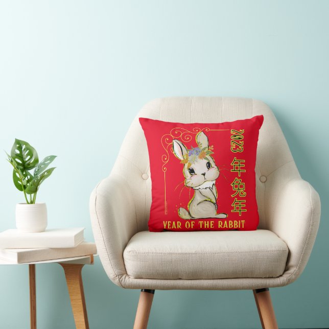 Coussin 2023 YEAR OF THE RABBIT chinois nouvelle année cad (Chaise)