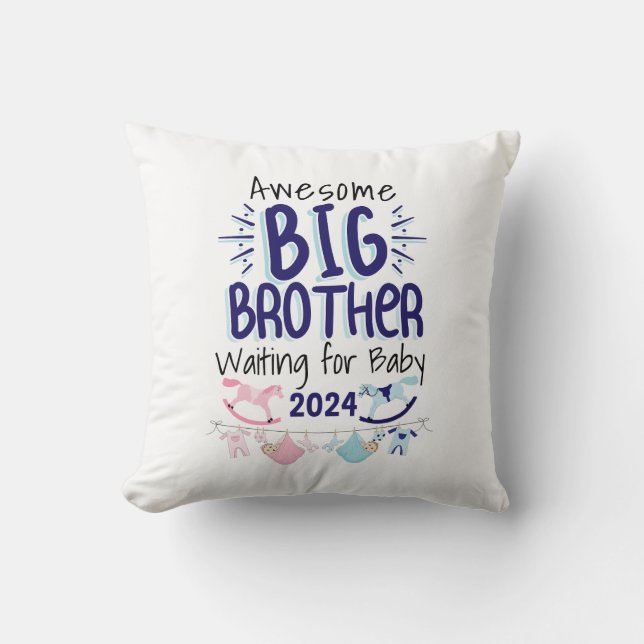 Coussin 2024 Nouveau Big Brother en attente de bébé frère (Recto)