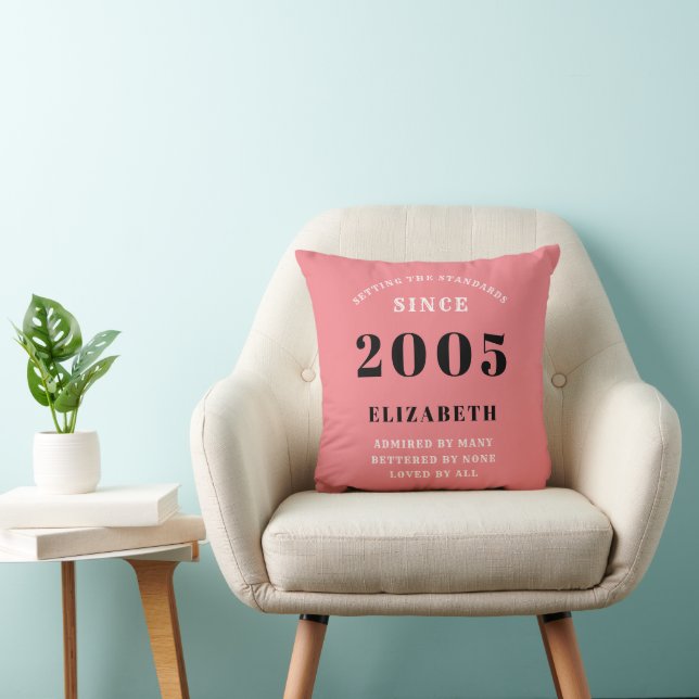 Coussin 20e Anniversaire 2005 Rose Féminin Élégant Chic (Chaise)