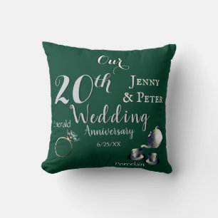 Coussin 20e anniversaire de Mariage de porcelaine d'émerau