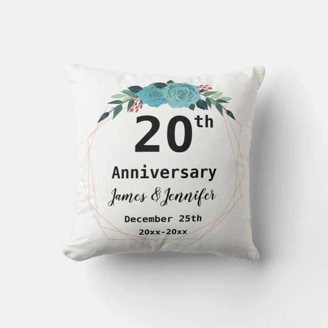 Coussin 20e anniversaire de Mariage Noms personnalisés et  (Recto)