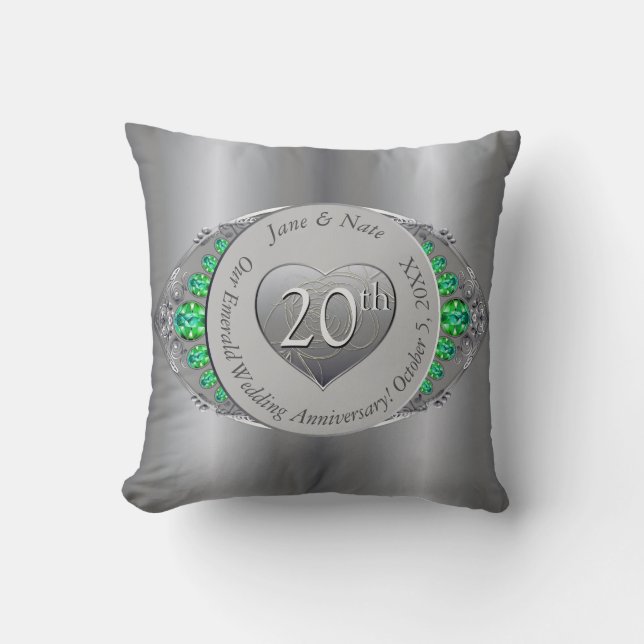 Coussin 20e anniversaire du Mariage Emerald & Platinum (Recto)