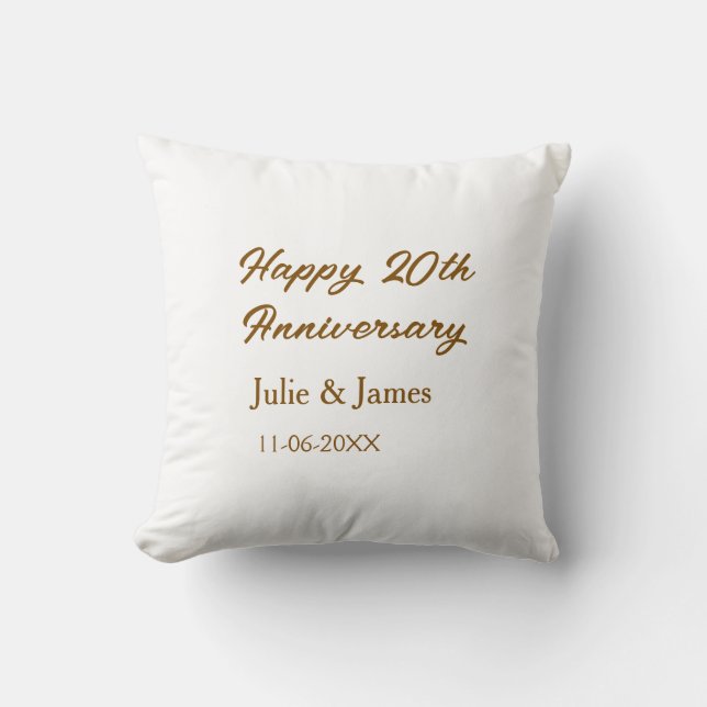 Coussin 20e anniversaire marron doré nom datsimple heureux (Recto)