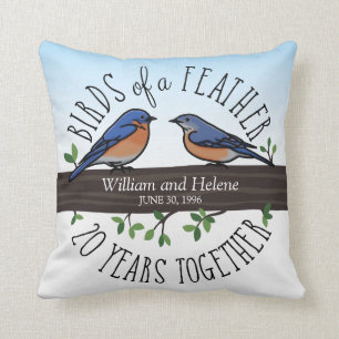Coussin 20ème Anniversaire de mariage, oiseaux bleus d'une