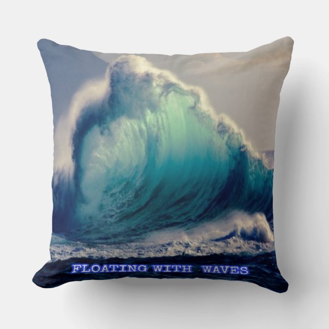 Coussin 21.Bleu des vagues océaniques, les amoureux de l'o (Recto)