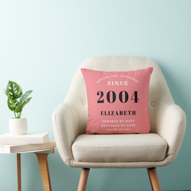 Coussin 21e anniversaire 2004 Rose Féminin Élégant Chic (Chaise)