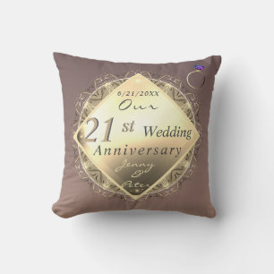 Coussin 21e anniversaire du Mariage laiton et olite