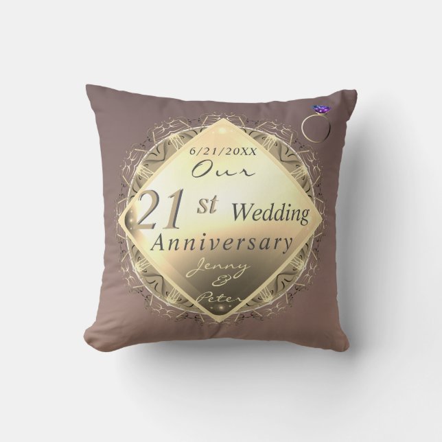 Coussin 21e anniversaire du Mariage laiton et olite (Recto)