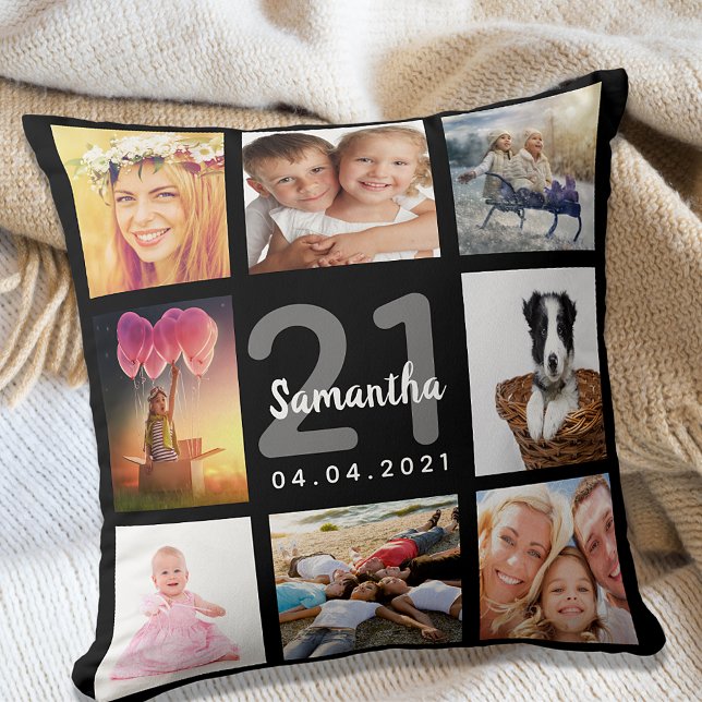 Coussin 21e anniversaire sur mesure photo collage fille no (Créateur téléchargé)
