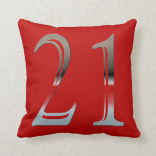 Coussin 21ème Argent numéro 21 d'anniversaire rouge et