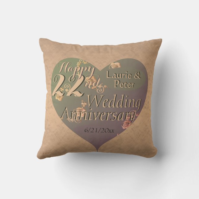 Coussin 22nd Wedding Anniversary HeartThrow Pillow (Verso)