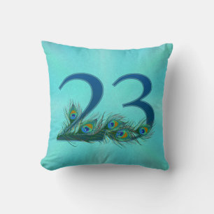 Coussin 23 Anniversaire Élégant Plume de Paon