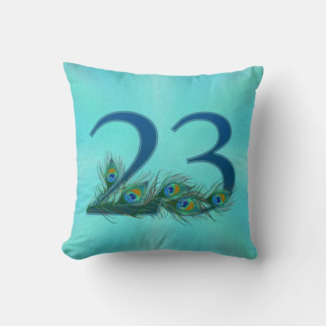 Coussin 23 Anniversaire Élégant Plume de Paon (Recto)