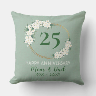 Coussin 25e Anniversaire Blanc Vert Floral Chinoiserie