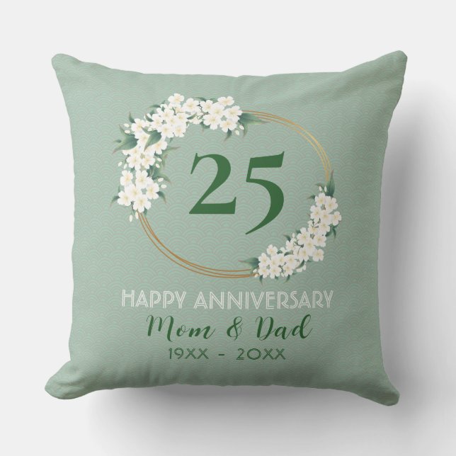 Coussin 25e Anniversaire Blanc Vert Floral Chinoiserie (Recto)