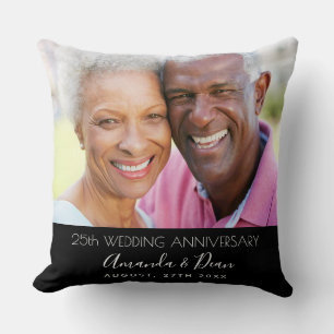 Coussin 25e anniversaire de mariage photo noir moderne