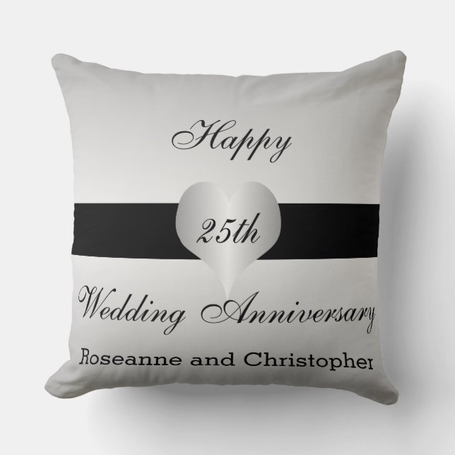 Coussin 25e anniversaire du Mariage Coeur d'argent (Recto)