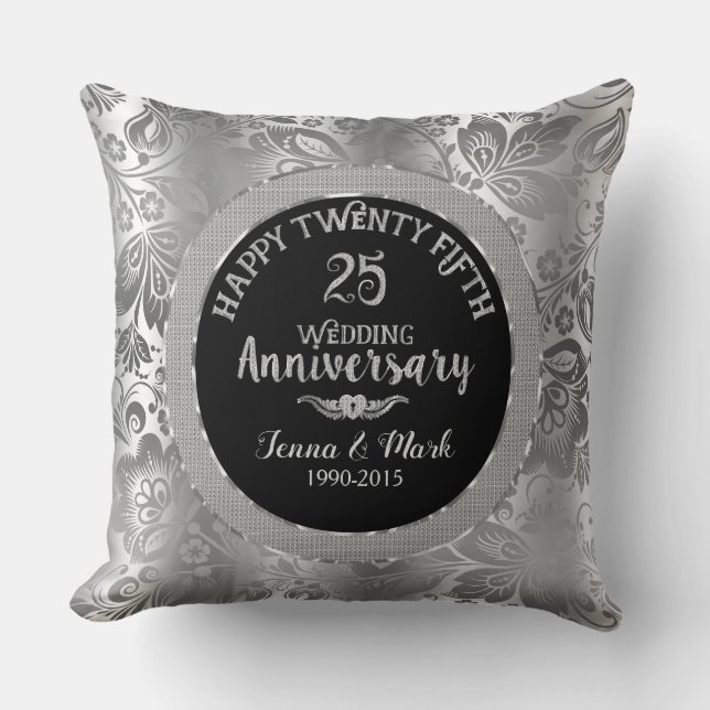 Coussin 25e anniversaire du Mariage Damas noir et argent (Recto)