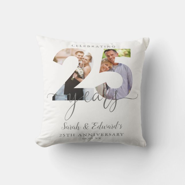 Coussin 25e anniversaire du Mariage moderne 2 photo (Recto)