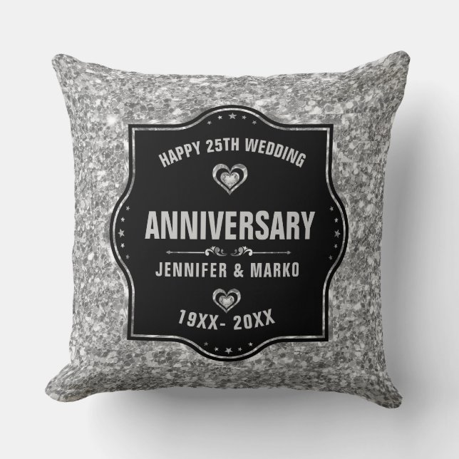 Coussin 25e anniversaire du Mariage Parties scintillant no (Recto)