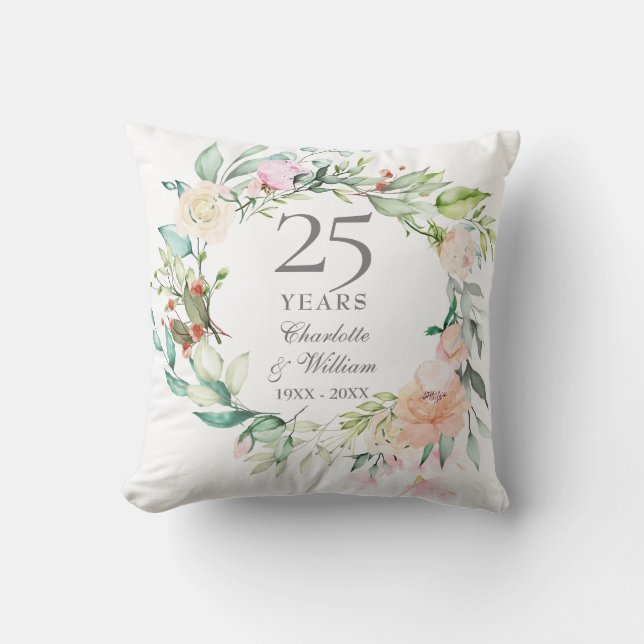 Coussin 25e anniversaire du Mariage Photo Roses Garland (Recto)