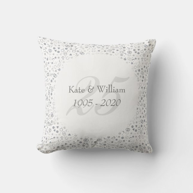 Coussin 25e anniversaire du Mariage Silver Confetti (Recto)