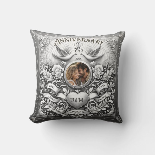 Coussin 25e anniversaire Mariage d'argent Doves (Recto)