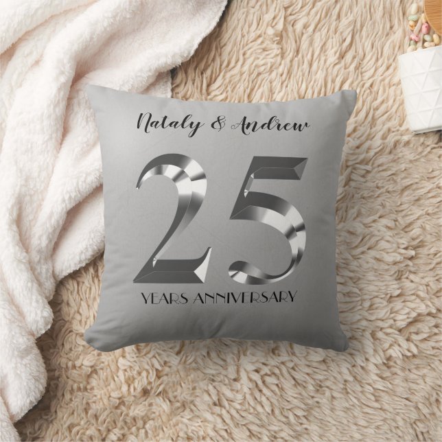 Coussin 25e anniversaire Mariage d'argent métallique (Couverture)