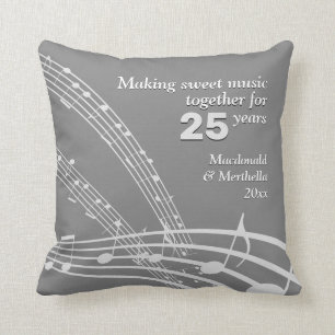 Coussin 25e Mariage SILVER Moderne NOTES MUSICALES